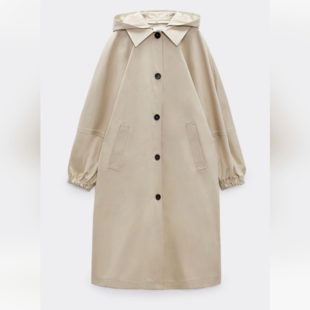 Zara Tan Trench Coat with Puff Sleeves